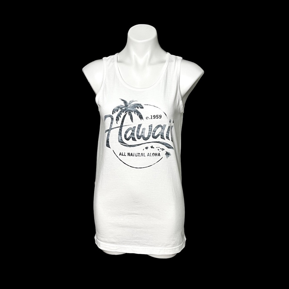 Alstyle Hawaii Natural Aloha Graphic Tank Top Size Small White